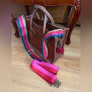 Parker Thatch - Parker Bag in Cognac Pebbled Leather w/ two straps & bag charm